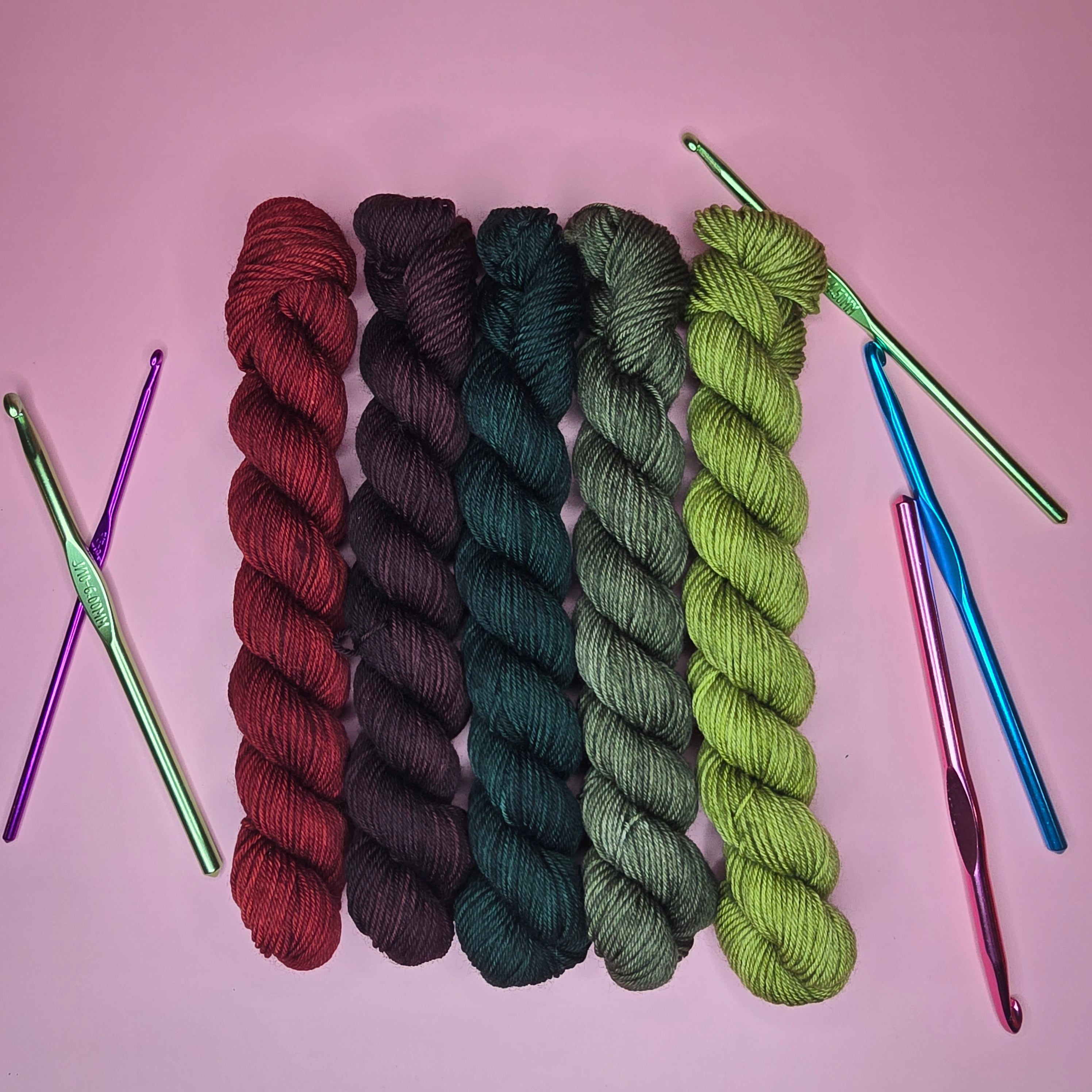 Holly Berry Fingering Weight Yarn – Semi-Solid Dyed (5 Mini-Skeins)