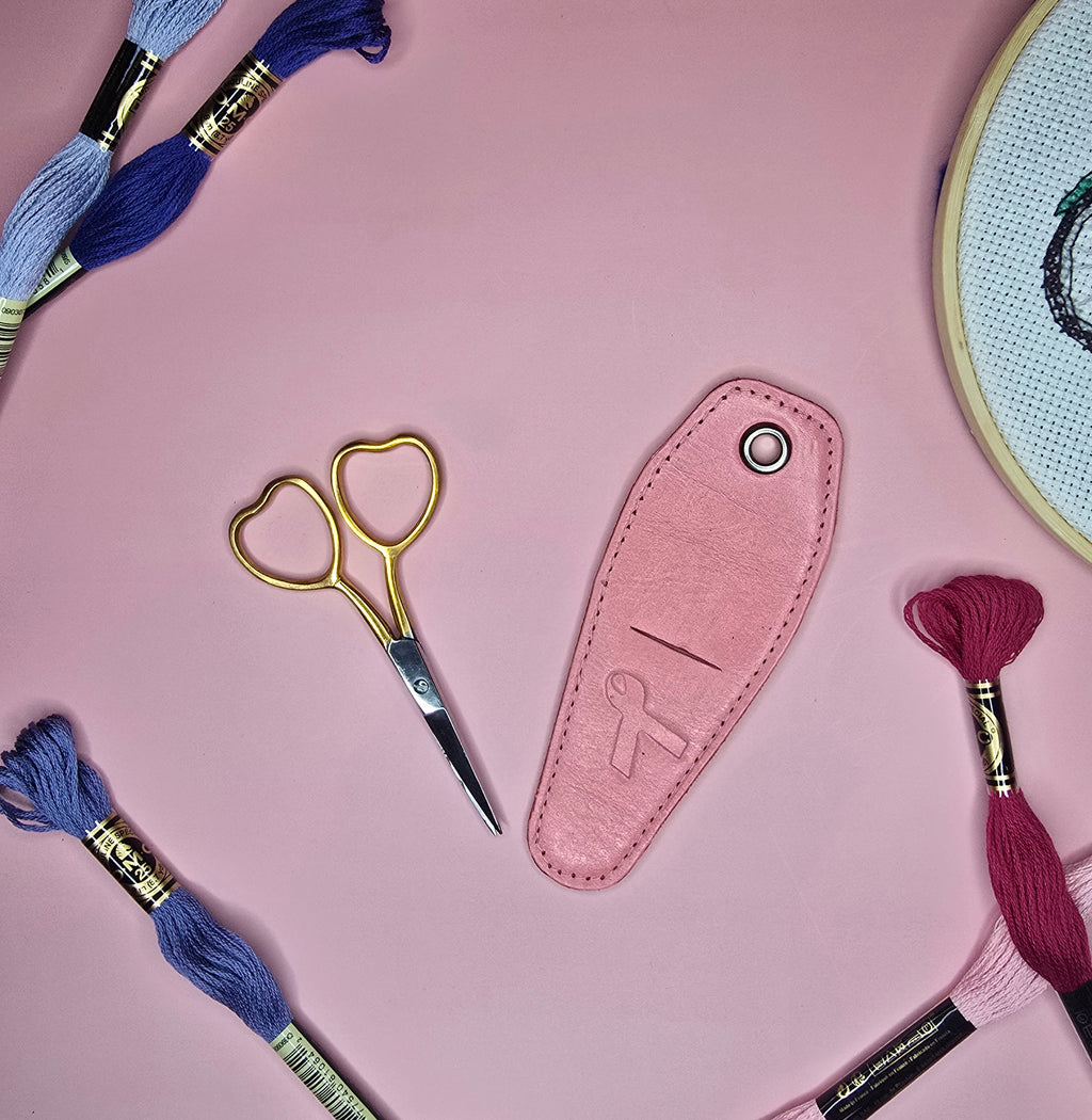 Heart Handle Scissors with Pink Leather Sheath