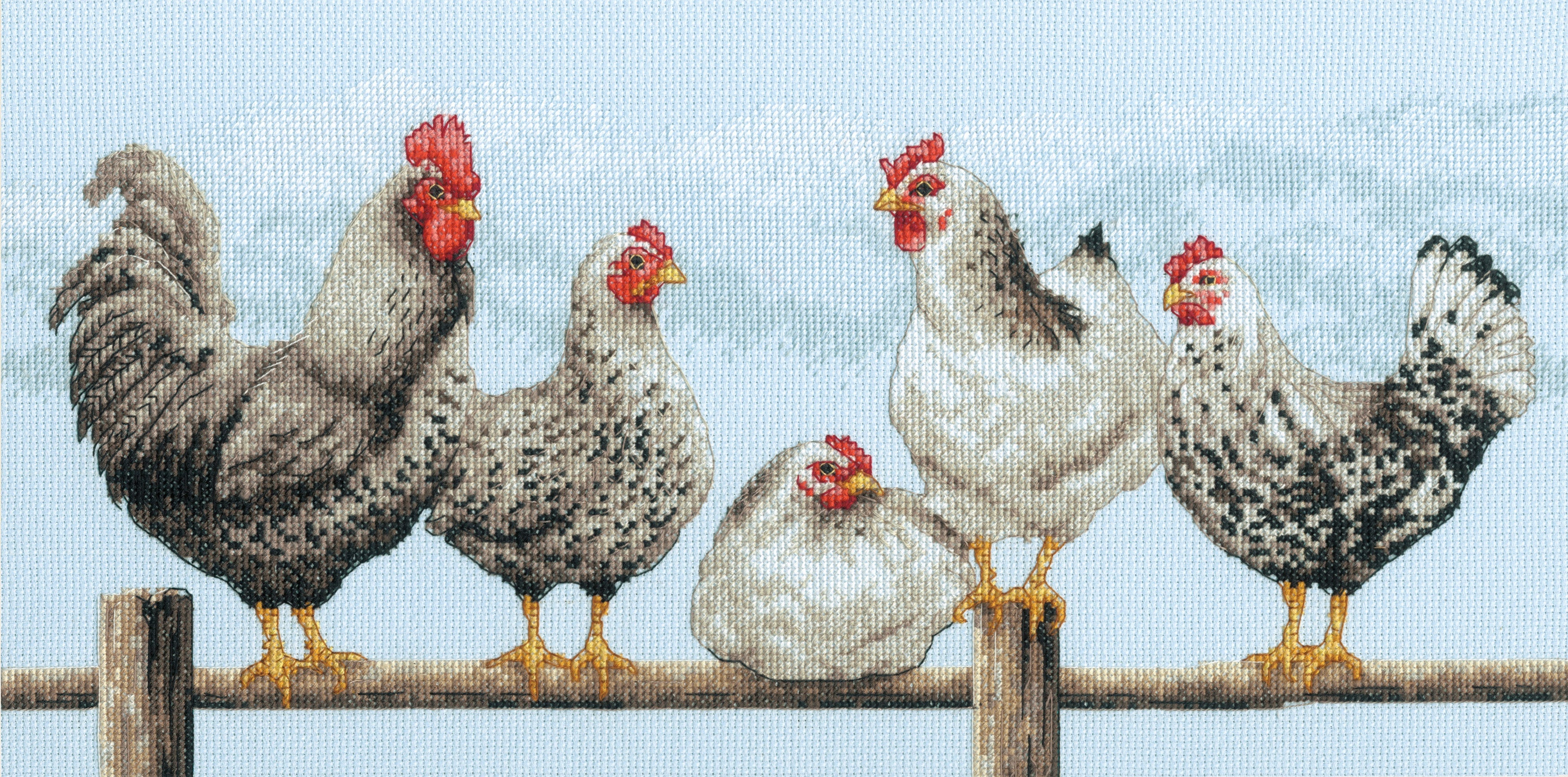 Fence Sitting Hens - Cross Stitch Kit