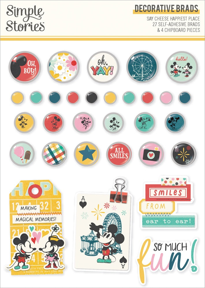 Say Cheese Happiest Place - Decorative Brads