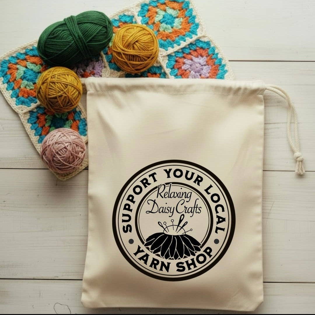 Support Your Local Yarn Shop Drawstring Project Bag