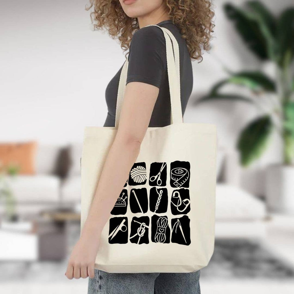 Crochet and Knit Collage Canvas Tote Bag