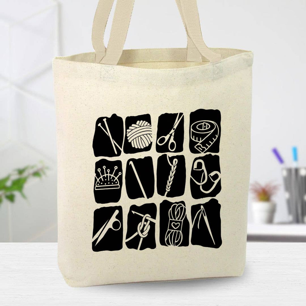 Crochet and Knit Collage Canvas Tote Bag