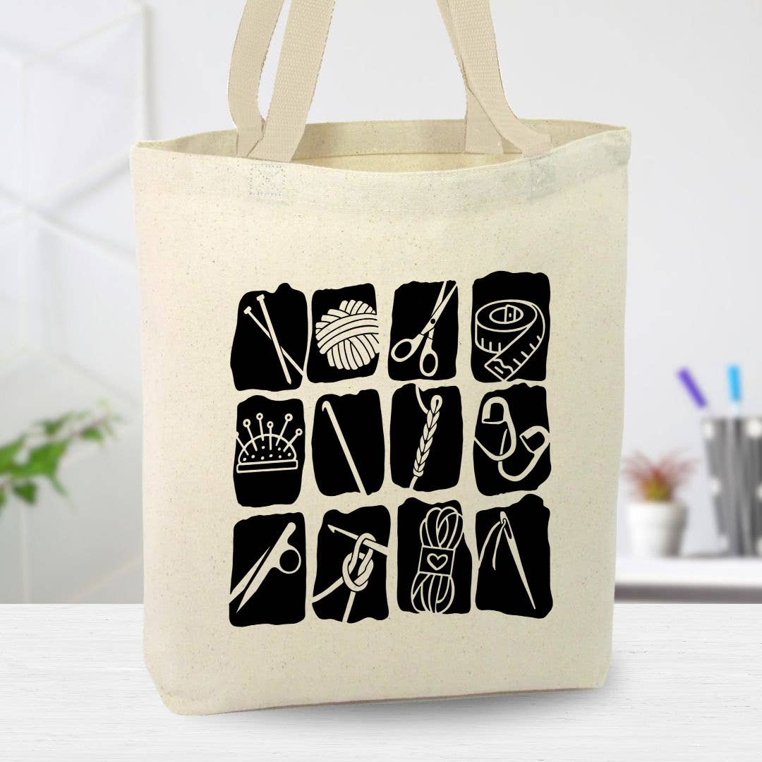 Crochet and Knit Collage Canvas Tote Bag