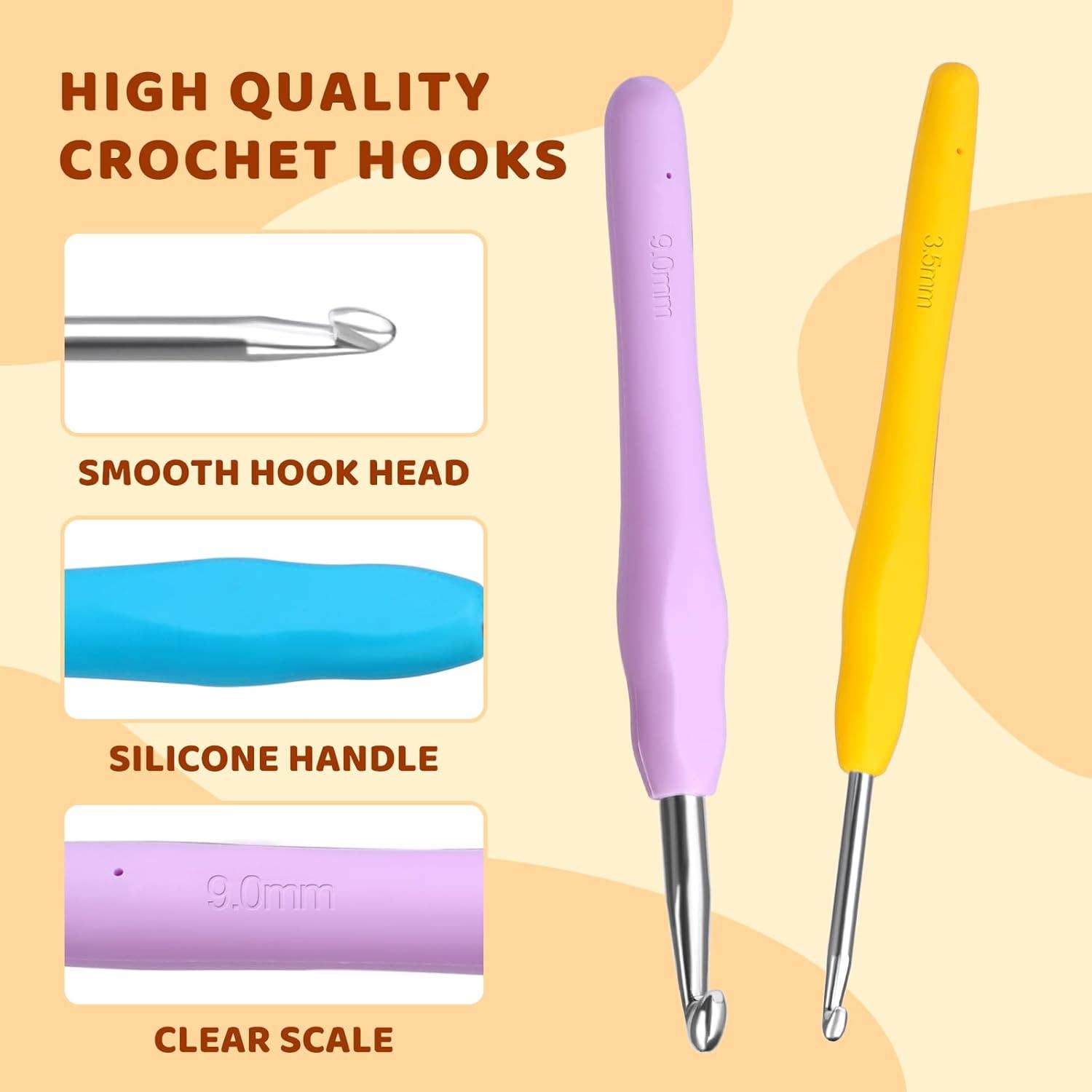 12-Size Ergonomic Crochet Hook Set with Soft Handles