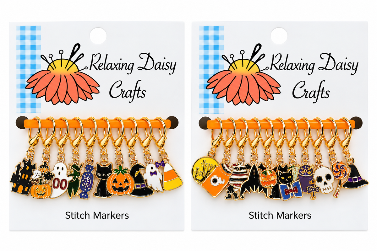 Handmade Easy-Clasp Stitch Markers with Charms (Set of 10) – No Two Alike